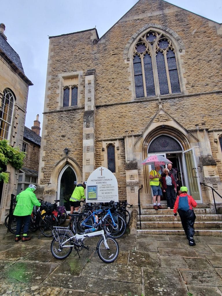 Cyclists outside Barn Hill